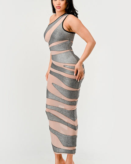 Metallic Bandage Mesh Insert Dress