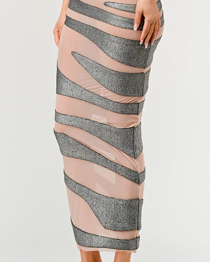 Metallic Bandage Mesh Insert Dress