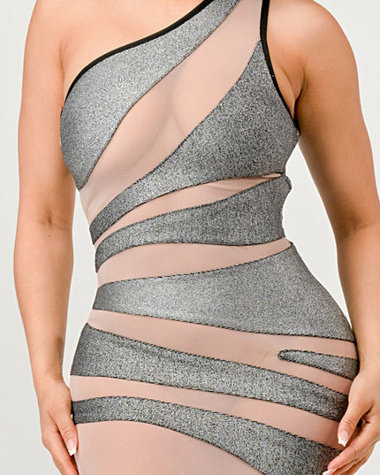 Metallic Bandage Mesh Insert Dress