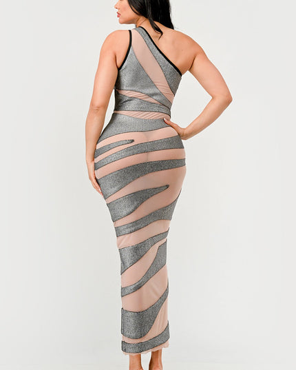 Metallic Bandage Mesh Insert Dress
