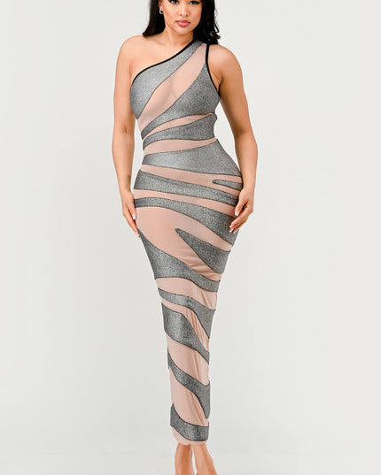 Metallic Bandage Mesh Insert Dress