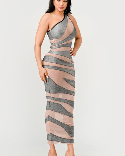 Metallic Bandage Mesh Insert Dress