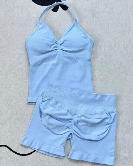 Fashionable Seamless Womens Fitness Shorts Set