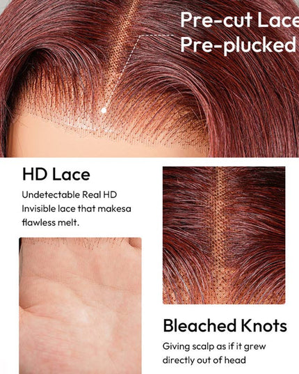 Junoda Cherry Cola Red Wig Pre-Everything Glueless Wig Layered Cut Customized Wave Human Hair Wig junoda