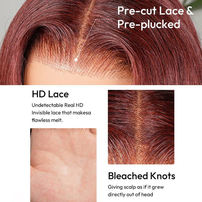 Junoda Cherry Cola Red Wig Pre-Everything Glueless Wig Layered Cut Customized Wave Human Hair Wig junoda