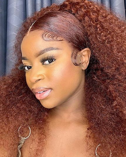 DionaLatia Recommend Junoda Long Reddish Brown Jerry Curly Wig Auburn Color #33 Lace Front Human Hair Wigs junoda