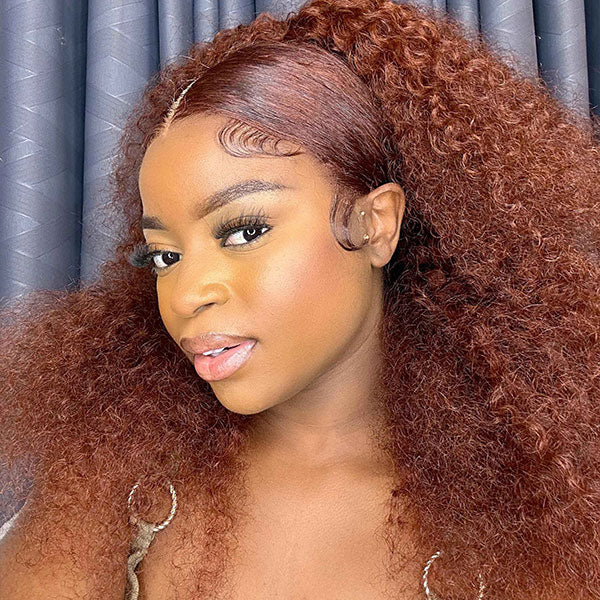 DionaLatia Recommend Junoda Long Reddish Brown Jerry Curly Wig Auburn Color #33 Lace Front Human Hair Wigs junoda