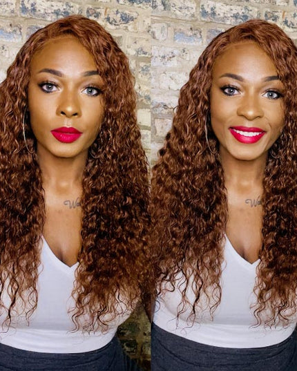 TikToker helovehimsumkatie Same Color 30 Water Wave Wig Ginger Brown Wet And Wavy Human Hair Lace Front Wig Junoda junoda