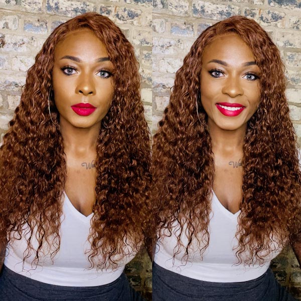 TikToker helovehimsumkatie Same Color 30 Water Wave Wig Ginger Brown Wet And Wavy Human Hair Lace Front Wig Junoda junoda