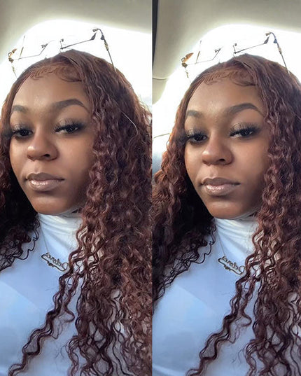 DionaLatia Recommend Junoda Long Reddish Brown Jerry Curly Wig Auburn Color #33 Lace Front Human Hair Wigs junoda