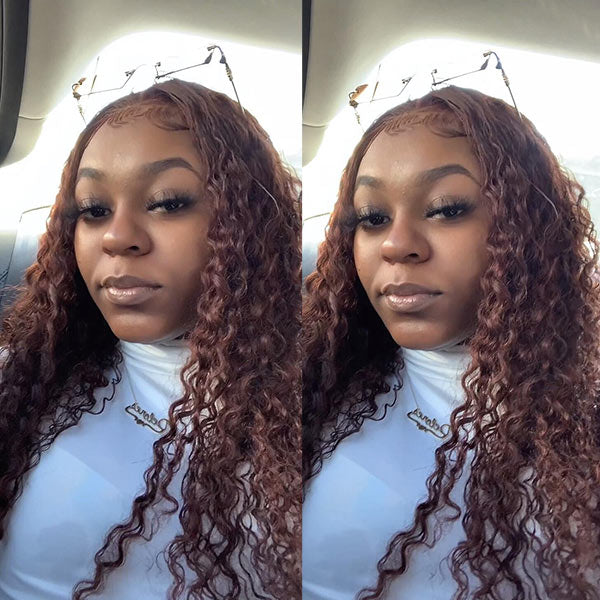 DionaLatia Recommend Junoda Long Reddish Brown Jerry Curly Wig Auburn Color #33 Lace Front Human Hair Wigs junoda