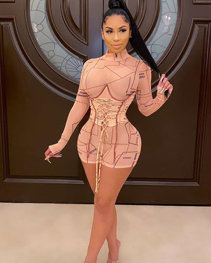 High-necked slim jumpsuit shorts
