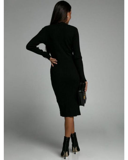 Slim Fit Pure Color Split Button Dress