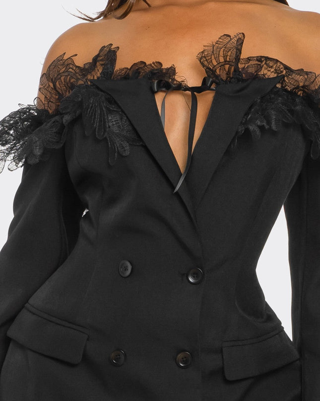 Off-Shoulder Lace Blazer Dress