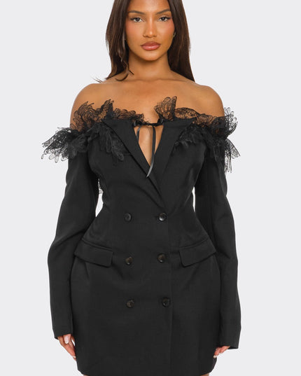 Off-Shoulder Lace Blazer Dress