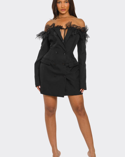 Off-Shoulder Lace Blazer Dress