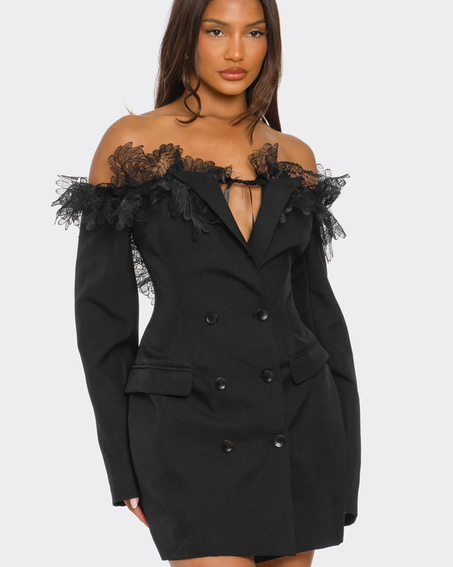 Off-Shoulder Lace Blazer Dress