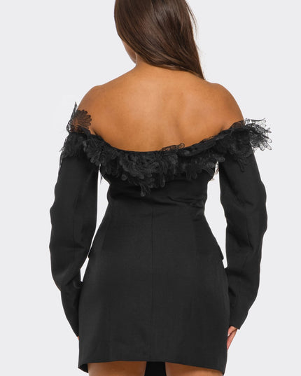 Off-Shoulder Lace Blazer Dress