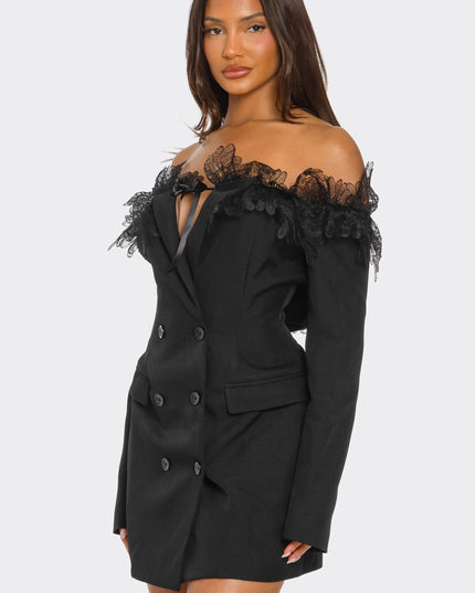 Off-Shoulder Lace Blazer Dress