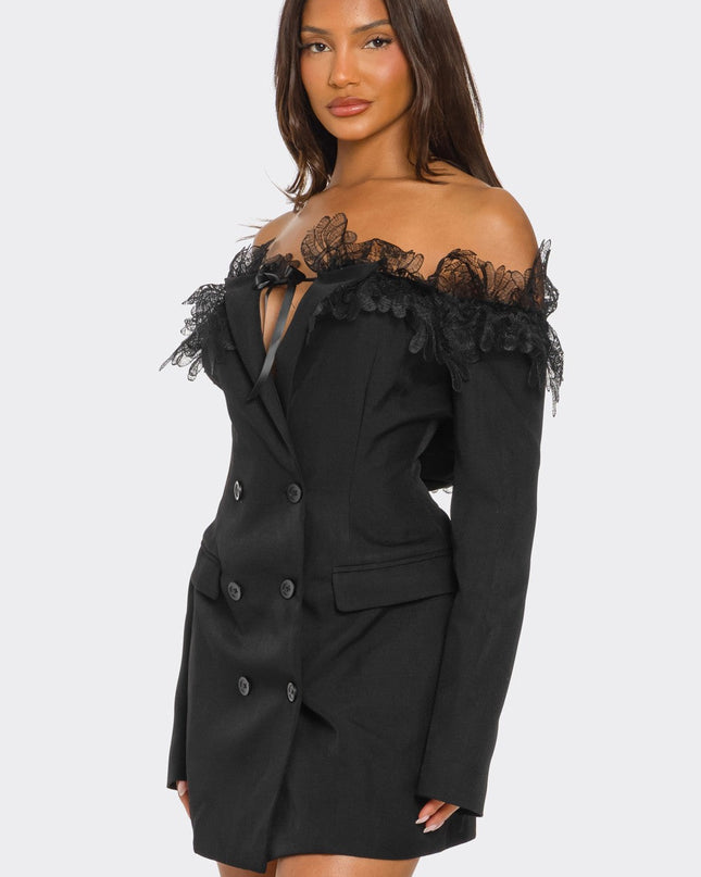 Off-Shoulder Lace Blazer Dress