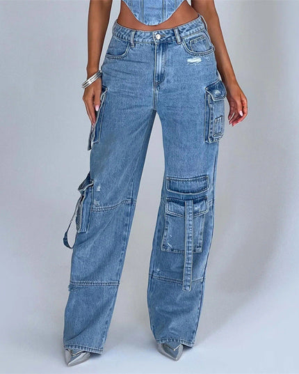 Tube Top And Pocket Stitching Jeans Pants
