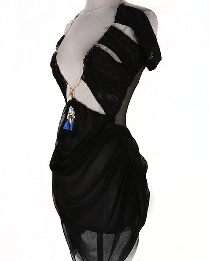 Mesh Halter Mini Chain Jeweled Dress/Lingerie