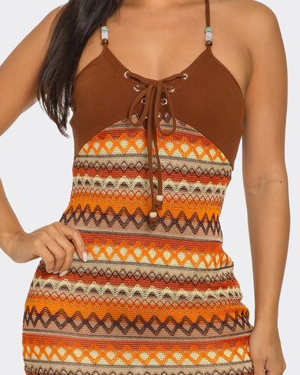 Paradise Dress- Brown/Multi