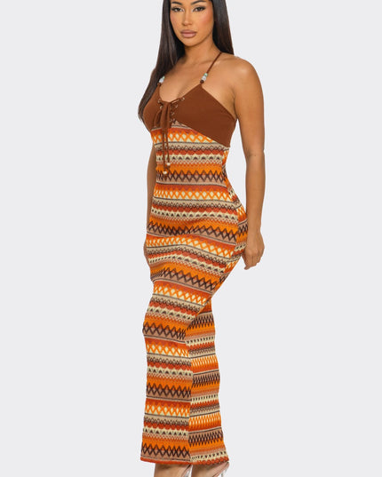 Paradise Dress- Brown/Multi