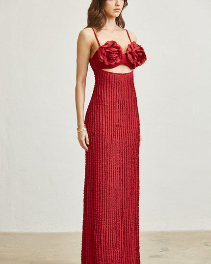 All My Love 3D Rose Maxi Dress- Red