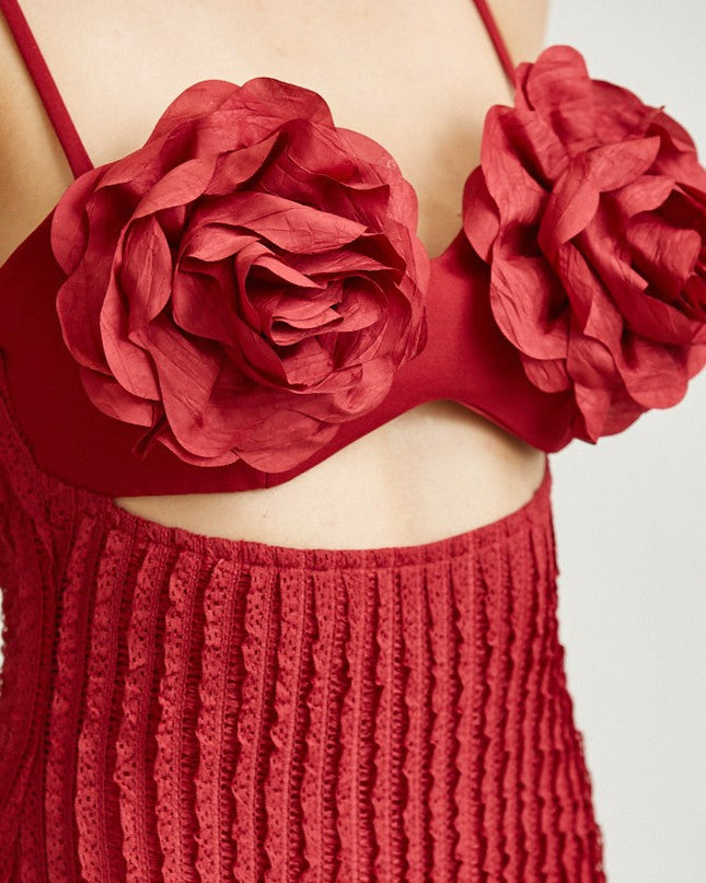All My Love 3D Rose Maxi Dress- Red