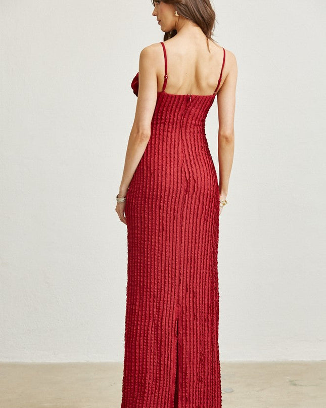 All My Love 3D Rose Maxi Dress- Red
