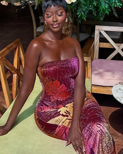 Get a Taste Dazzling Metallic Maxi Dress- Floral/Multi