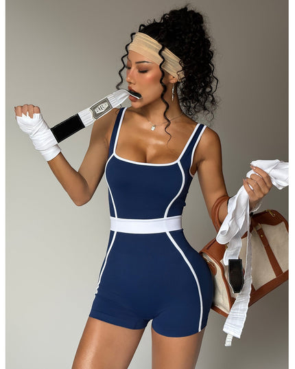 Contrast Color Vest Yoga Jumpsuit Women's Fitness Sports One-piece Shorts
