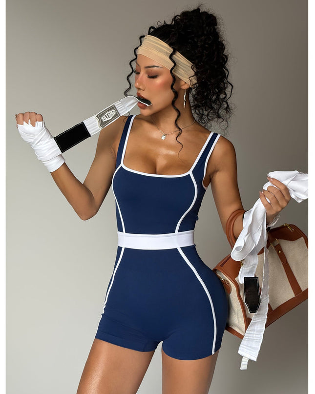 Contrast Color Vest Yoga Jumpsuit Women's Fitness Sports One-piece Shorts
