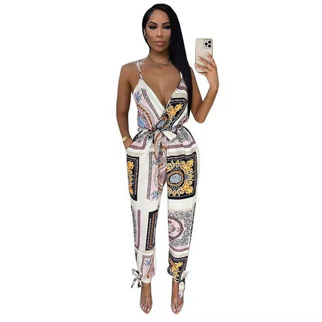 Women's Fashion Street Print Suspender Bodysuit