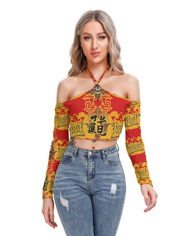 MUNSIEUR All-Over Print Women's Halter Lace-up Top Blouse New Arrivals