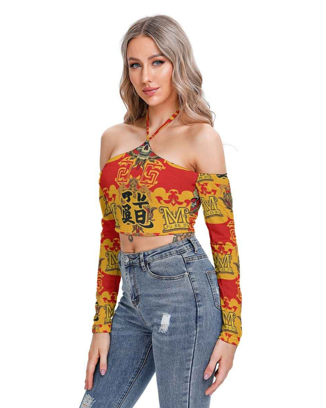 MUNSIEUR All-Over Print Women's Halter Lace-up Top Blouse New Arrivals