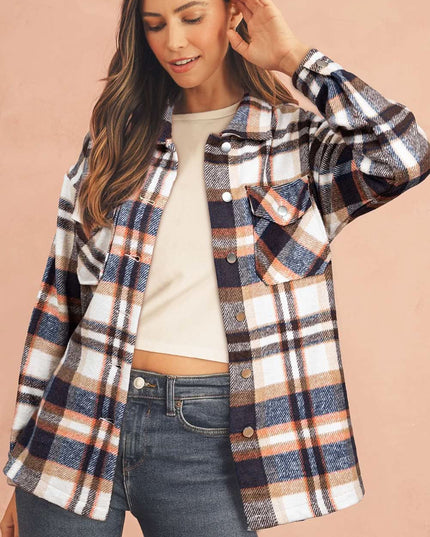 Multicolor Plaid Casual Button Up Flannel Shacket Anytime
