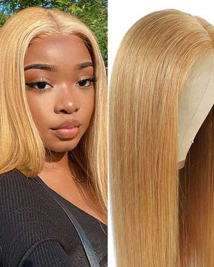 Queenleoraisback Recommend Junoda 27 Color Straight Human Hair Wigs Caramel Blonde Transparent Lace Front Wig junoda