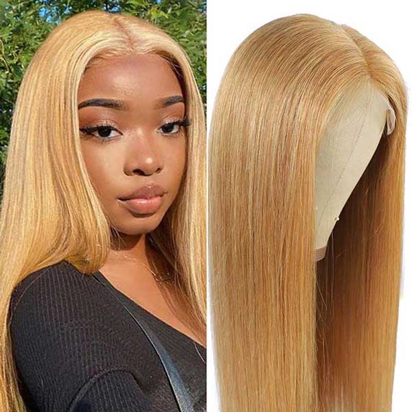 Queenleoraisback Recommend Junoda 27 Color Straight Human Hair Wigs Caramel Blonde Transparent Lace Front Wig junoda