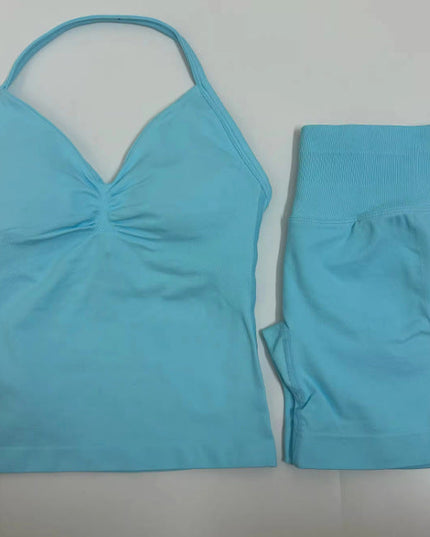 Fashionable Seamless Womens Fitness Shorts Set