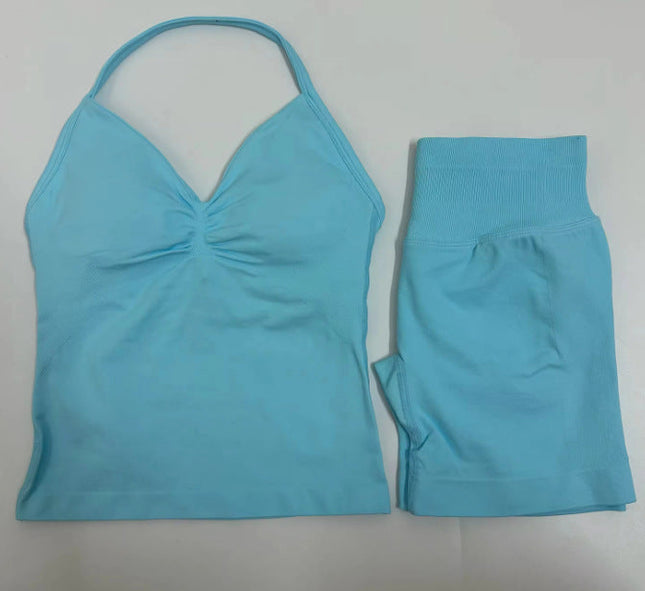 Fashionable Seamless Womens Fitness Shorts Set