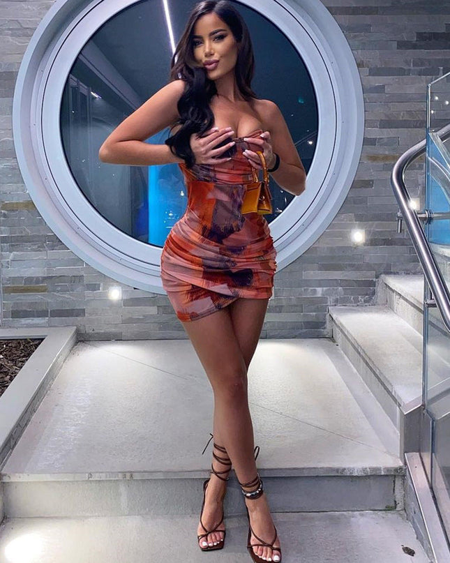 Women's Underwire Wrap Chest Cutout Pleated Cross-Wrapped Hip Dress