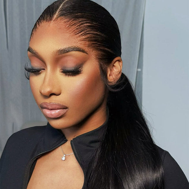Natural Lagos Hairline Silk Straight 13x6 HD Transparent Lace Front Wig Human Hair No Glue Needed junoda