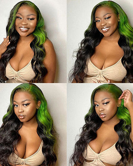 omgjackiee Recommend Color Green Skunk Stripe Hair Body Wave Human Hair Lace Front Wigs 180 Density junoda