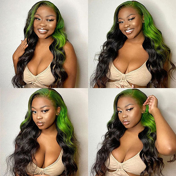 omgjackiee Recommend Color Green Skunk Stripe Hair Body Wave Human Hair Lace Front Wigs 180 Density junoda