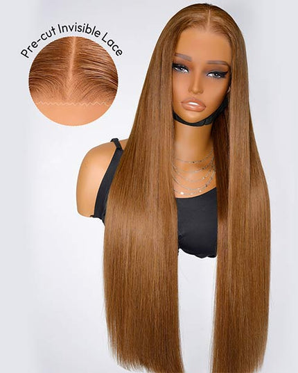 Caramel Brown Silky Straight Lace Frontal Wig Glueless Wig junoda