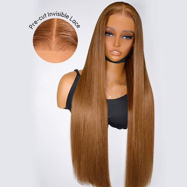 Caramel Brown Silky Straight Lace Frontal Wig Glueless Wig junoda
