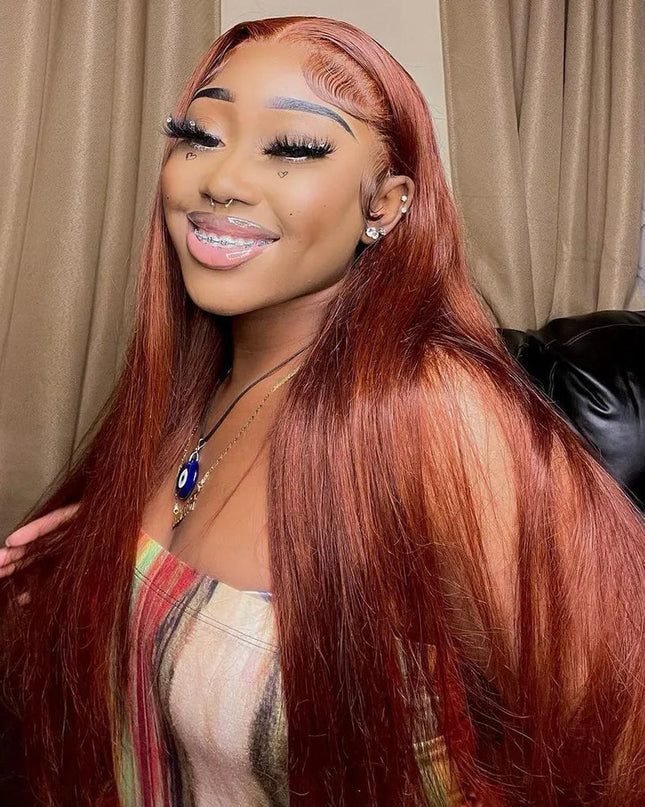 Reddish Brown Straight/Body Wave Lace Front Human Hair Wig Flash Sale junoda