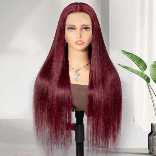99J Color Burgundy Straight / Body Wave Wig Lace Front Wig Flash Sale junoda